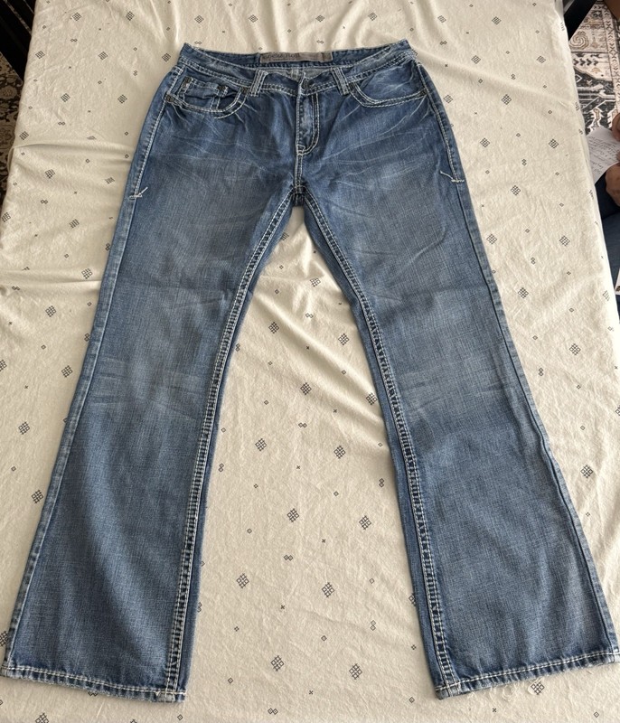 Rock and Roll Cowboy Bootcut Jeans Men's 34x34 Blue Denim Western