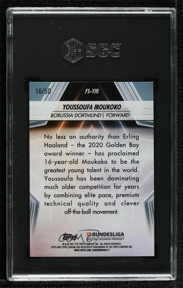 2020 Chrome Bundesliga Sapphire Edition Orange /50 Youssoufa Moukoko Rookie RC - Image 2 of 2