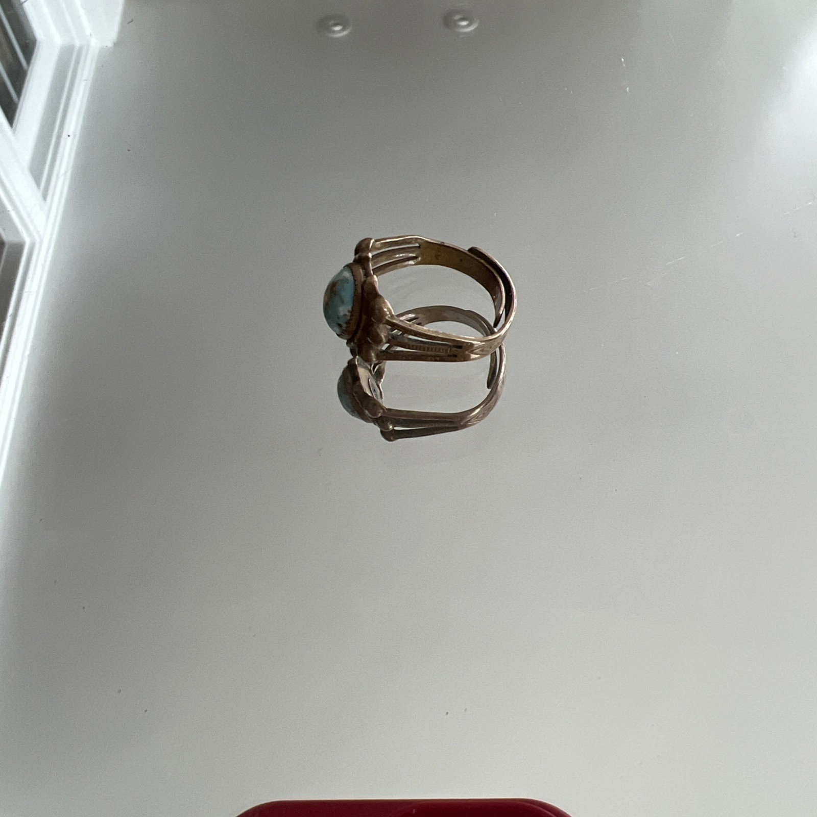 Brass tone adjustable Ring Turquoise, - image 2