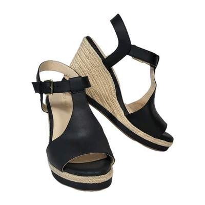 Cole Haan Cloudfeel Elizabeth T-Strap Wedge Black Nubuck Sandals Size 7.5B Beach