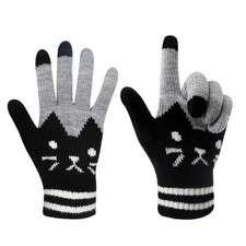 RARITYUS Women Men Winter Touch Screen Gloves Warm Knit one, Black Cat