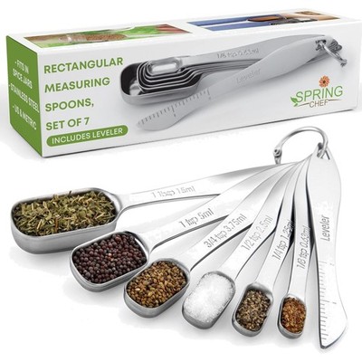 Stainless Steel Measuring Spoons Set of 7 with Leveler, Rectangular Metal Tea...