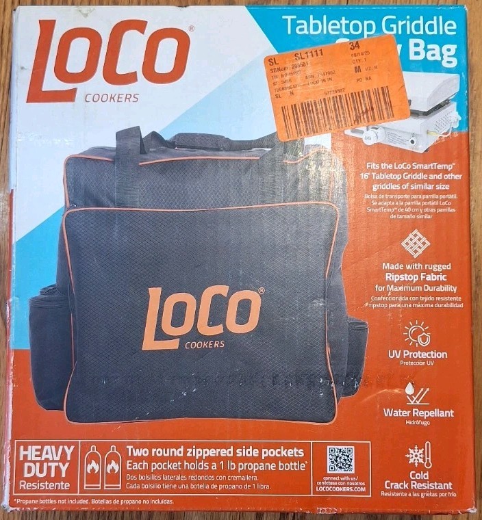 Loco Cookers 16 Inch Tabletop Griddle Grill Cover, 3 Zippered Side Pockets, New