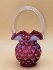 FENTON CRANBERRY BASKET - ART GLASS -- Vase - Made in USA -