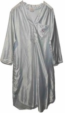 Vtg Barbizon Nightgown Flannel Lined Satin Grannycore Embroidered Blue Sz M Flaw