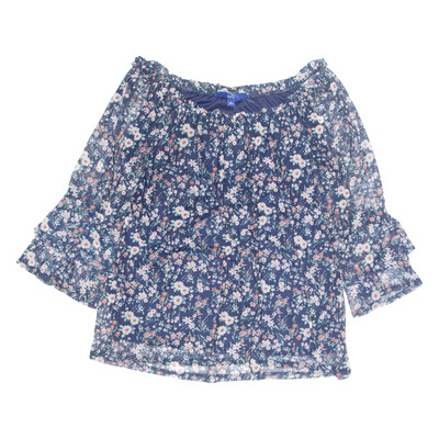APT. 9 Damen Bluse Floral Blau Langarm Größe M Polyester-Mix