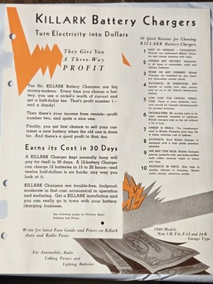 1940 KILLARK BATTERY CHARGERS FOUR PAGE BROCHURE AD EXCELLENT CONDITION 