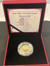 Lunar Year of the Dragon 2024 Vanuatu  .999 1 oz Silver Coin w/ Pearl - Neu !