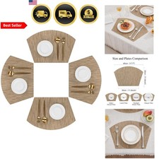Wedge Shape Placemats Set of 4 Woven Vinyl Round Table Placemat Curved Place ...