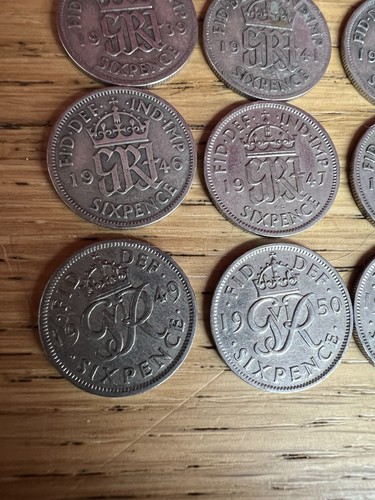 Lotto lavoro monete sei pence Giorgio VI 1939 1941 1942 1946-1951 X 9 monete - Foto 6 di 14