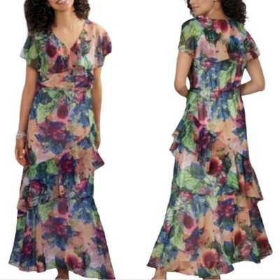 Soft Surroundings Ambrosia Tiered Maxi Dress Planterly Floral Women Medium