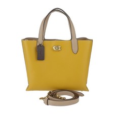 COACH Willow Tote 24 Color Block Handbag C8561 Polished Pebble Leather Yellow Be