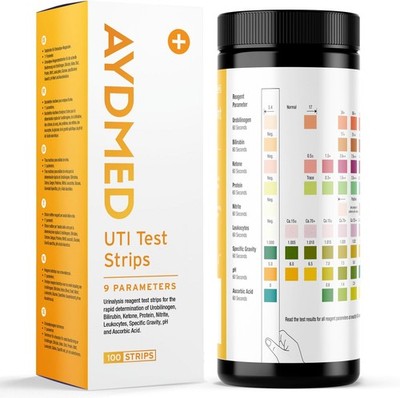 100 x AYDMED 9-in-1 UTI Test Strips | 9 Parameter Urine Test Strips for Leukocyt