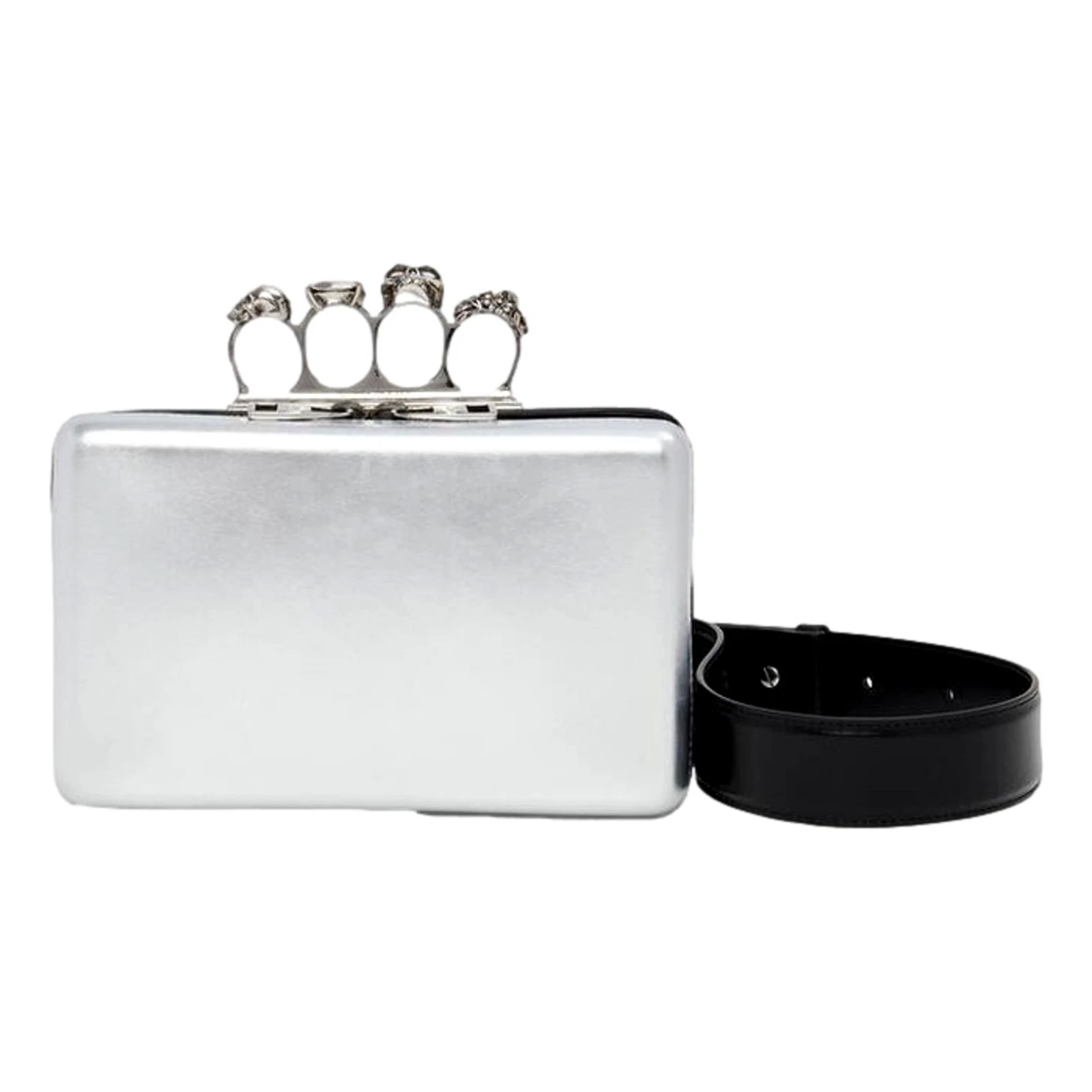 Alexander McQueen — New Alexander McQueen Knuckle Skull Silver Leather Zip Crossbody Clutch Italy