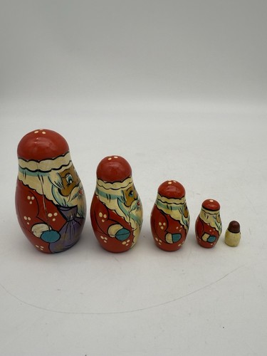 Vtg Santa Nesting Dolls Set of 5 Hand Painted - Picture 2 of 7