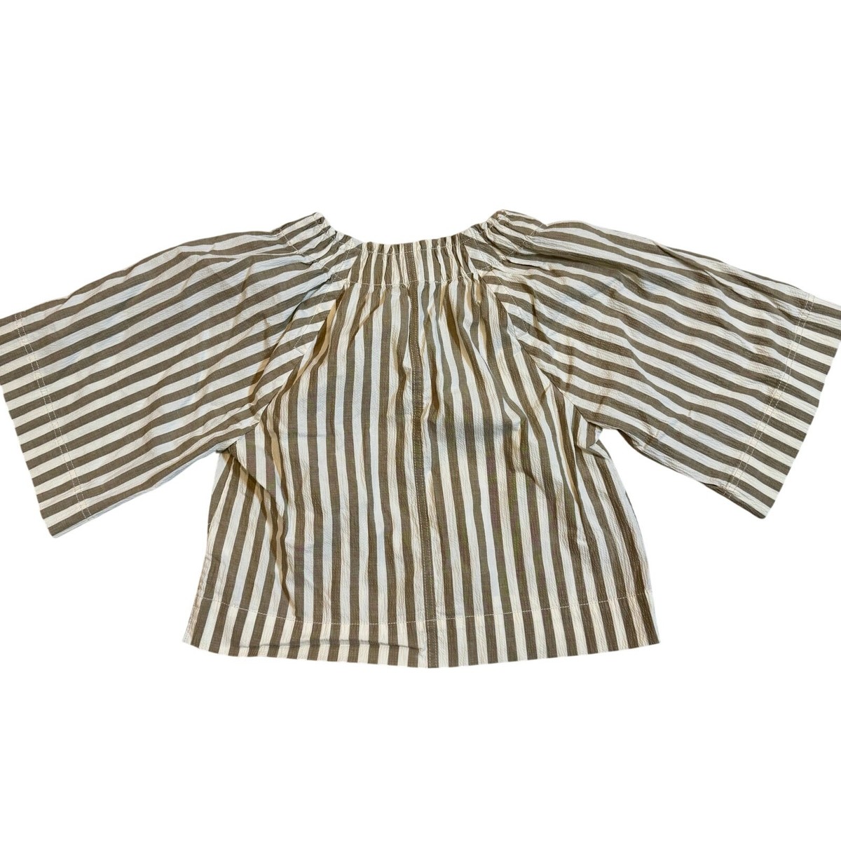 Everlane Women’s Small Seersucker Gathered Tee Striped Organic Cotton Capsule View 4