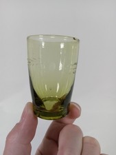 Vintage Green Shot Glass Wheat Etched Hand Blown Glass