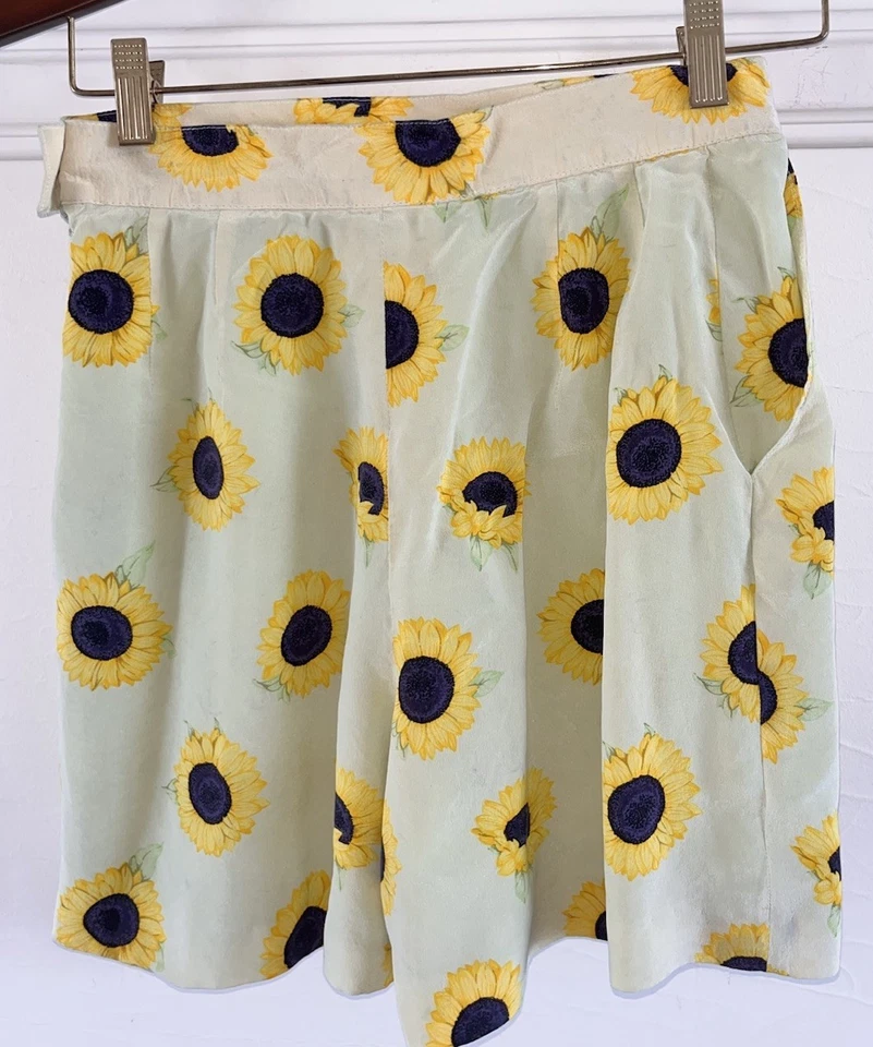 Pantalones Cortos De Colección ESCADA 100% Seda Forrados Girasoles 🌻 Fluidos Hechos en Alemania Talla 36 6 Foto 4 de 4