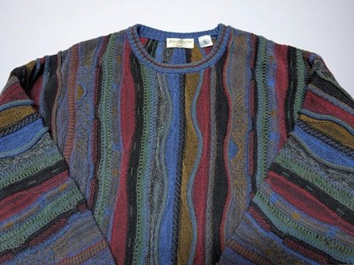 ITALY made 1990s abstract sweater NORM THOMPSON cotton knit L blue coogi 3d