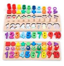 Wooden Montessori Toys for Kids Toddler Number Puzzles Sorter Counting Shape Sta