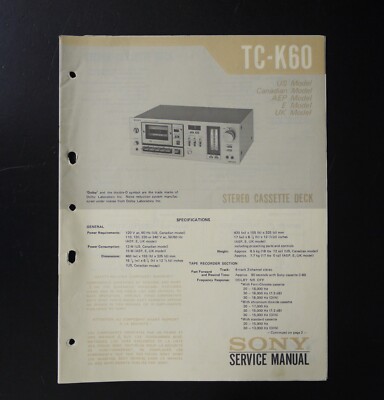 Original SONY TC-K60 Cassette Deck Service Manual / Service Anleitung S18