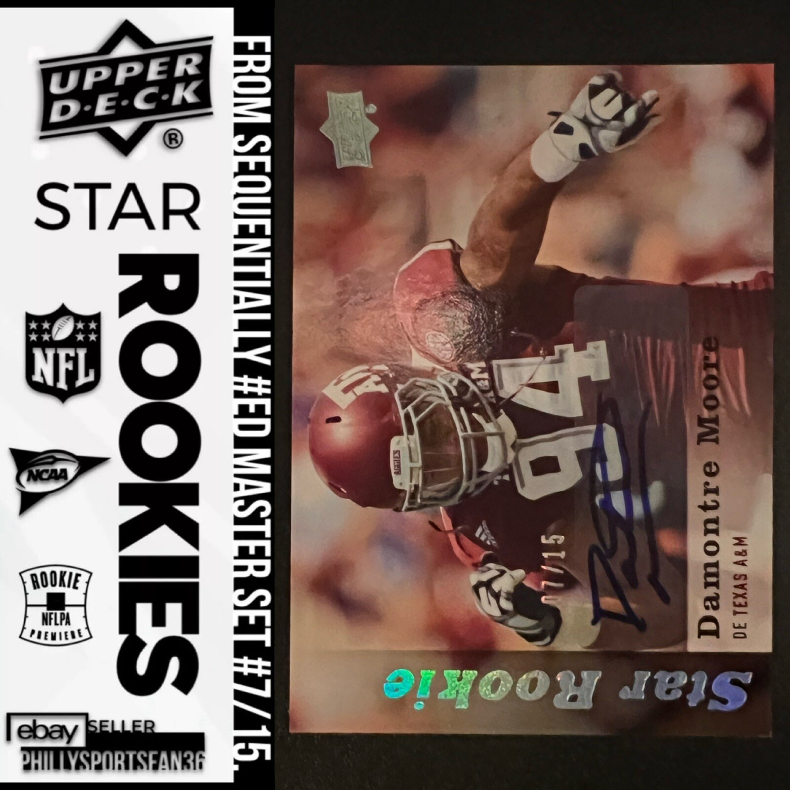 2013 Upper Deck Star Rookie Autograph Damontre Moore 140 07/15 RC Auto Texas A&M