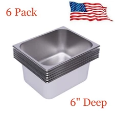 6 Pack Hotel Pans 6" Deep Steam Table Pan 1/2 Half Size 13"L x 10.2"W Commercial