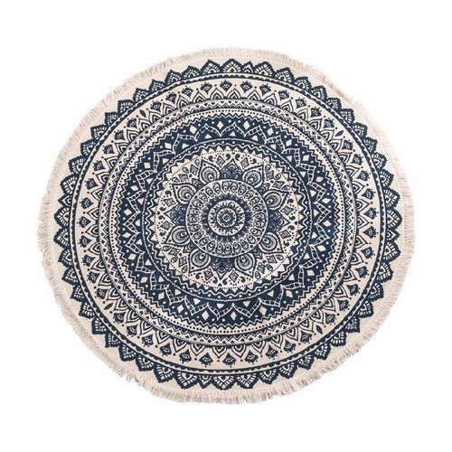 Round Rug with Fringe Non Slip Handwoven Bohemian Mandala Indian Mat - Picture 9 of 9