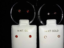 14K GOLD BEZELL EARRINGS SCREW BALL BACK 3mm ROUND CHILD COLOR Cubic Zirconia