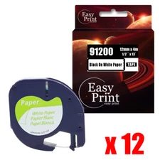 12PK 91200 Label Compatible Dymo 91330 Tape Paper 12mm x 4m LETRATAG LT-100T XR