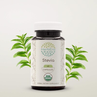 HerbEra Stevia 60/120 Capsules, 500 mg, Organic (Stevia Rebaudiana)