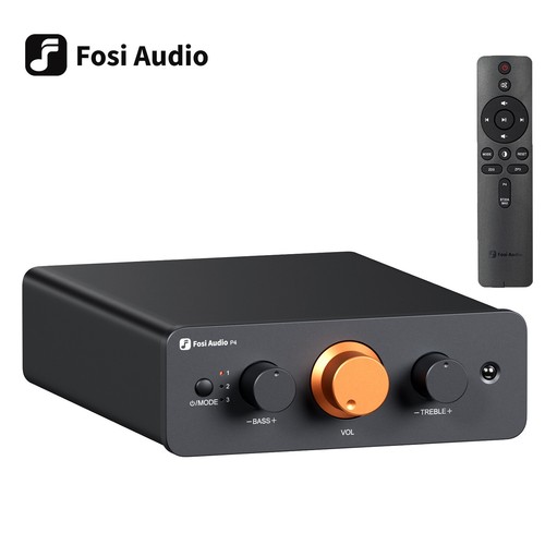 Fosi Audio P4 Mini Voorversterker met 3 RCA-ingangen, Preamp voor Versterkers/Actieve Subwoofers/Luidsprekers, 3-traps instelbare versterking (3/6/9 dB) en bass/treble-regeling, V3-afgeleid ontwerp