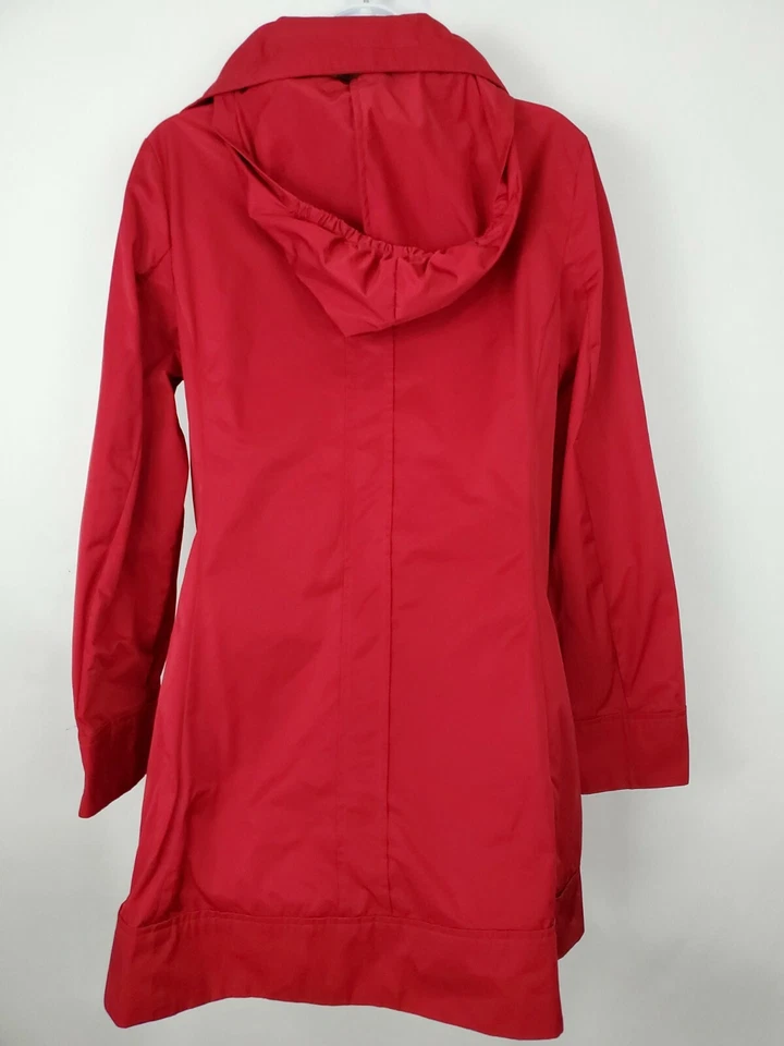 Chaqueta de abrigo larga con botones Rainforest XS roja con capucha para mujer Foto 2 de 4
