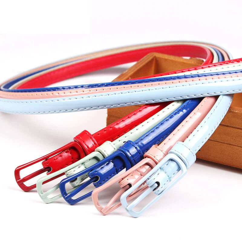 Women Lady Solid Candy Color Slim Skinny Long Buckle Faux Leather Waist Belt - Image 2 of 3