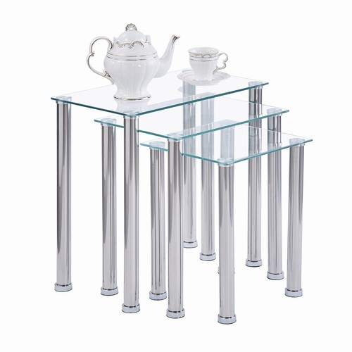 3pcs Rectangular Clear Tempered Glass Side End Nested Table Bedside Coffee Table - Picture 6 of 9