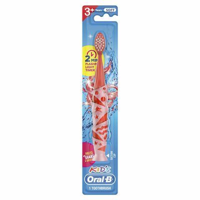 Oral-B Kids 1 Minute Flashing Light Timer Toothbrush Pink 2 Pack