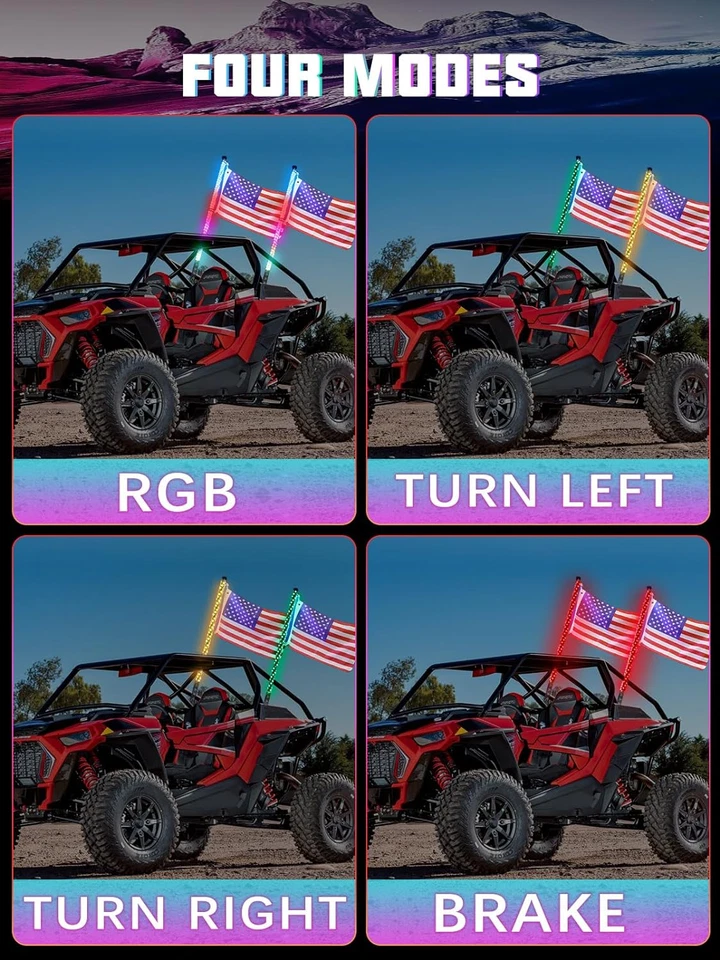 2PCS 4FT LED Whip Lights with Spring Base Spiral RGB Chasing Lights with APP & R - Image 4 of 4