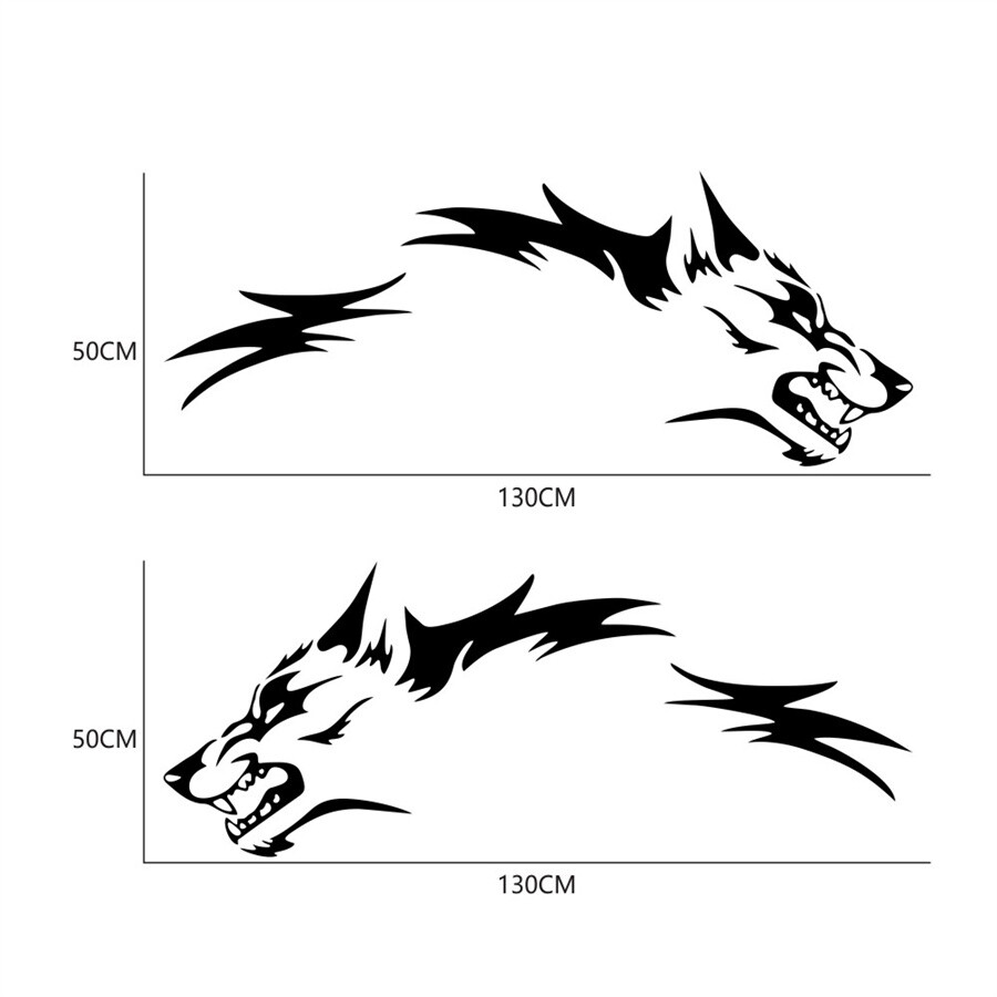 2PCS Black Wolf Fashion Car Door Side Vinyl Decal Sticker 130*45cm