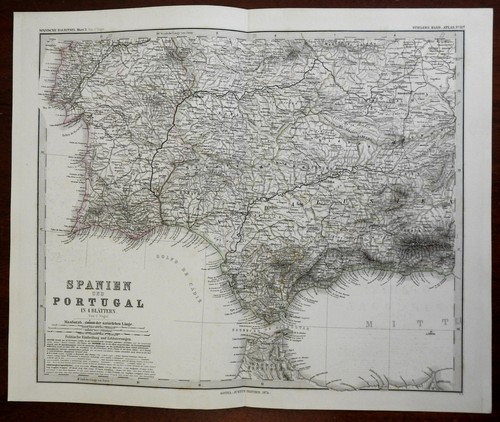 coastal southern Spain & Portugal Andalusia Algarve Seville 1874 Vogel map