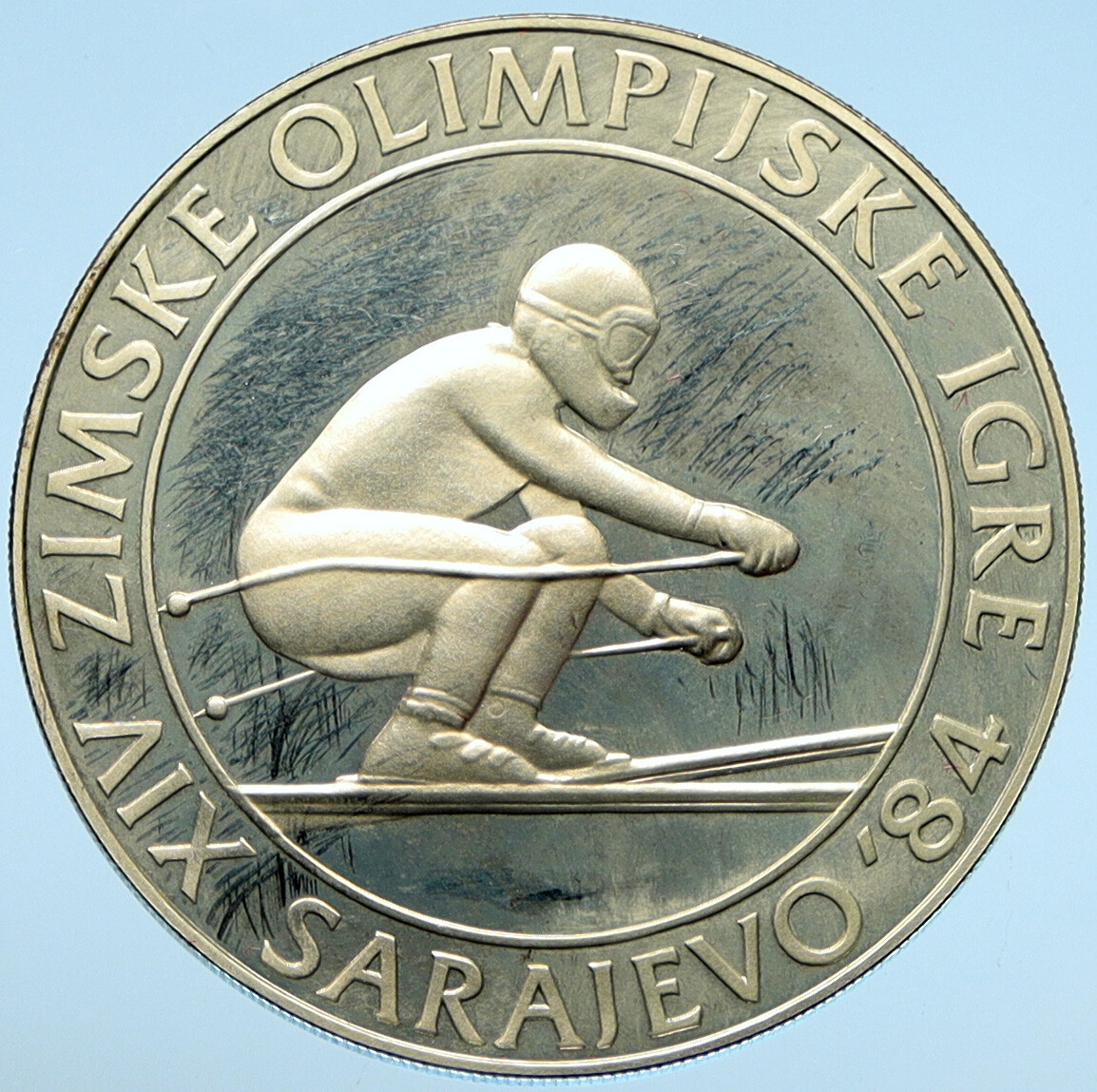 1982 YUGOSLAVIA '84 Winter Olympics SARAJEVO Skier Proof Silver