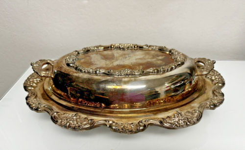 Poole Lancaster Rose Silverplate Oval Footed Vegetable Serving Bowl - Picture 1 of 16