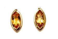 Image of 9ct Gold Citrine Studs earrings marquise Gift Boxed Made in UK
