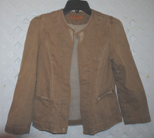 James Cured By Seun Women's Distressed Denim Golden Tan Open Front Jacket Small