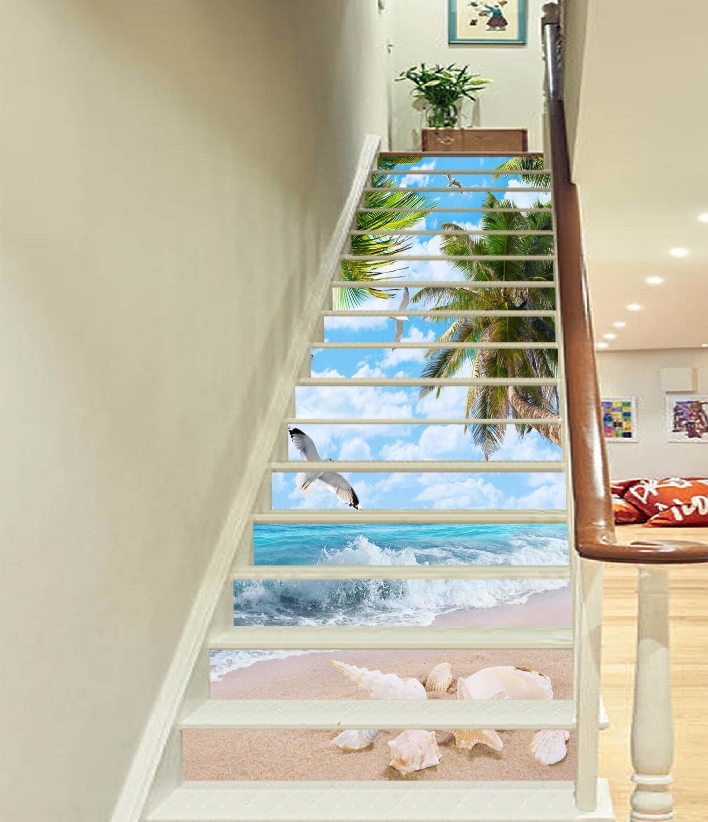 3D Sea Beach 091 Stairs Risers Decoration Photo Mural Vinyl Decal Wallpaper US12 Bogaty