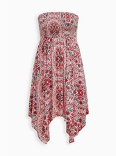 Torrid Midi Dress Hanky Hem Tube Medallion Red Pink White NWOT New 1X