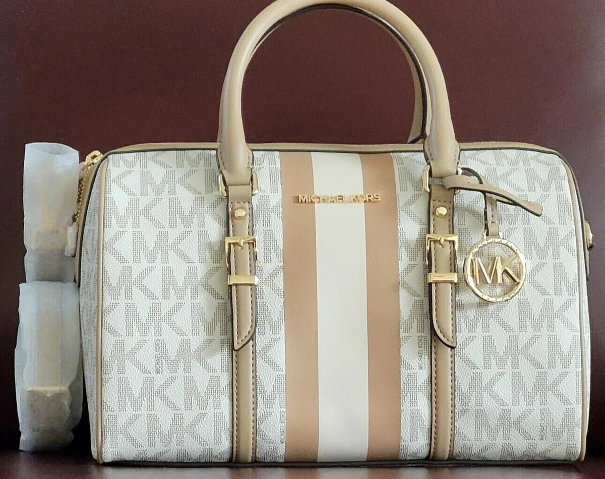 MICHAEL KORS BEDFORD TRAVEL VANILLA CAMEL LOGO MEDIUM DUFFLE