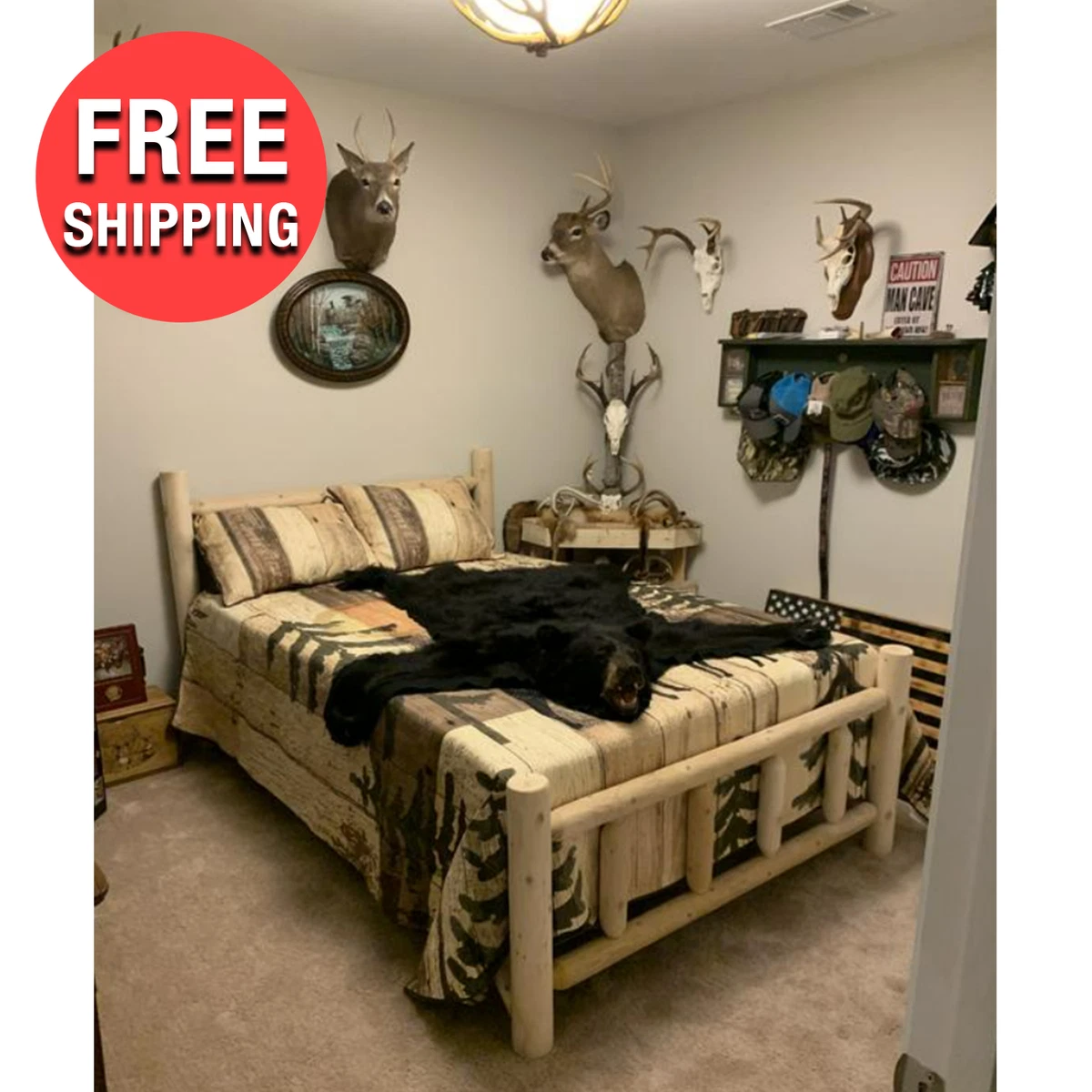 Rustic Cedar Log Bed Full Size Solid Wood Cabin Lodge Sleeping
