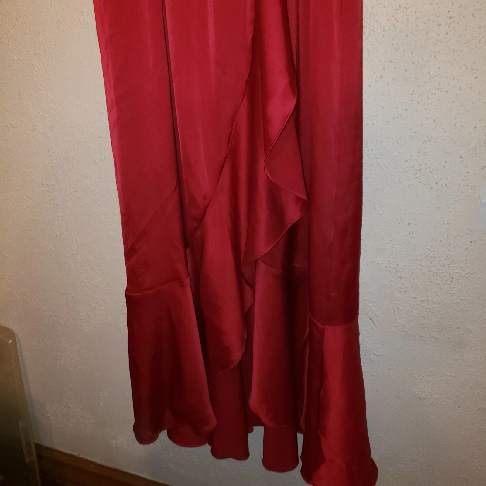 Maxi abito Nicole Miller rosso raso San Valentino manica svolazzante finto avvolgente cintura cravatta S