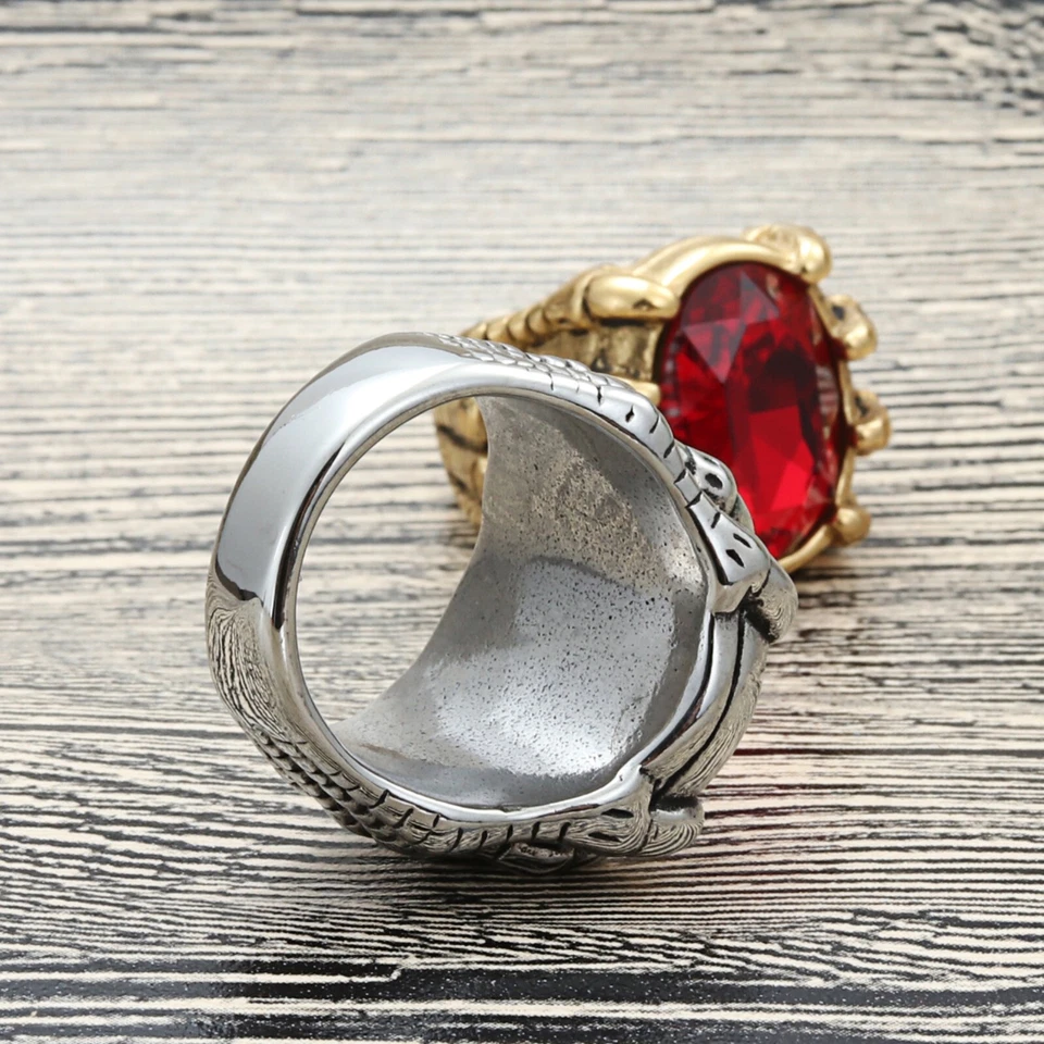 Anillo retro garra de dragón verde ovalado circonita cúbica de acero inoxidable para hombre talla 7-12 Foto 3 de 3