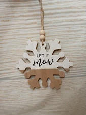New! "Let it Snow" Snowflake Christmas Tree Ornament Wood Winter Holiday Ski 